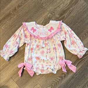 Pink and White Baby Romper with Bows